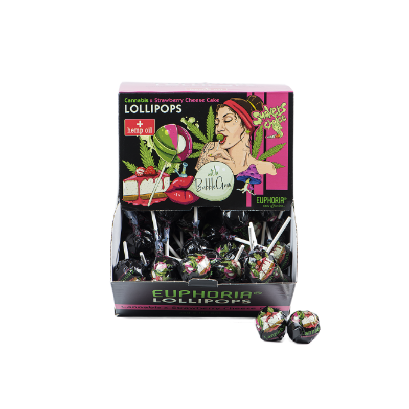 Cannabis Slikpind Strawberry Cheesecake Med Tygegummi Cannabis Slikpind Strawberry Cheesecake Med Tygegummi