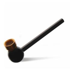 Glaspibe Sort med Metalhoved – 12 cm