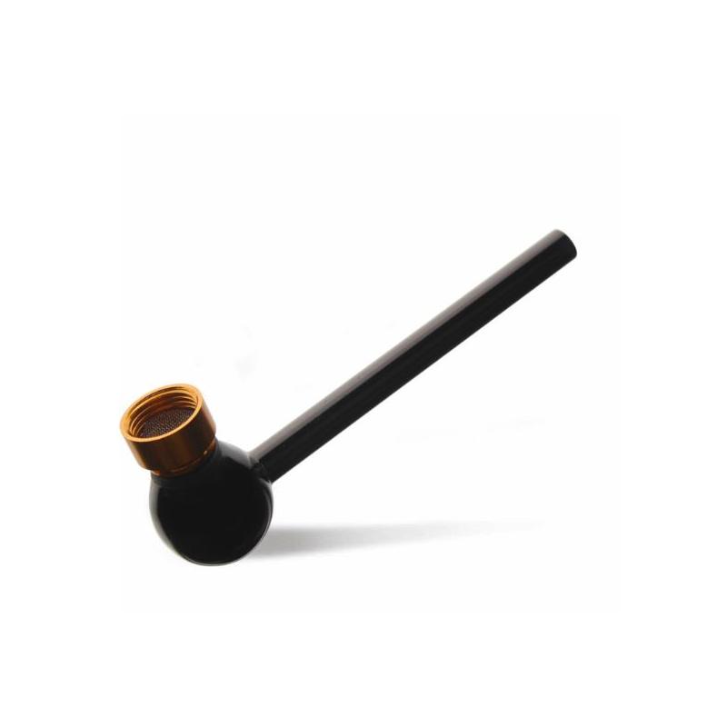 Glaspibe Sort med Metalhoved – 12 cm