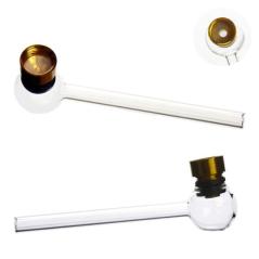 Glaspibe Klar med Metalhoved – 12 cm