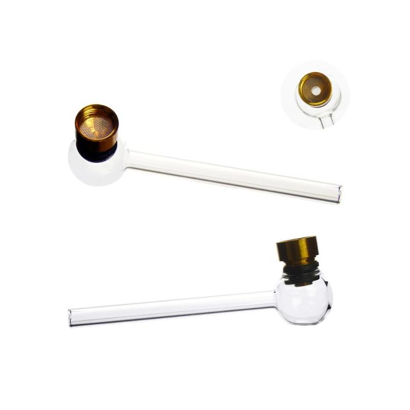 Glaspibe Klar med Metalhoved – 12 cm