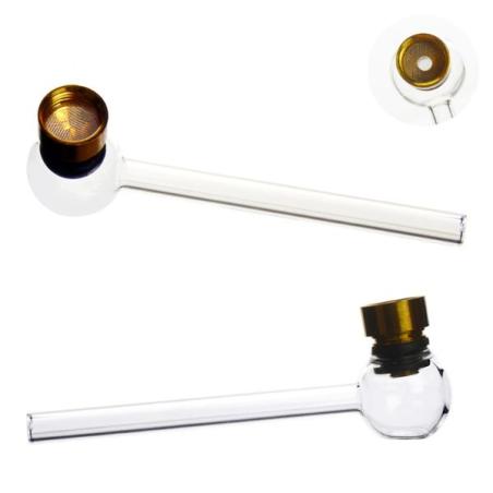 Glaspibe Klar med Metalhoved – 12 cm