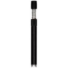 One hitter metal pibe i sort med synlig metalfjeder og riflet greb, 80 mm