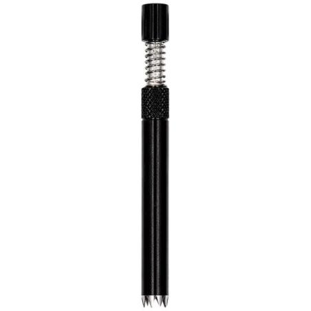 One hitter metal pibe i sort med synlig metalfjeder og riflet greb, 80 mm